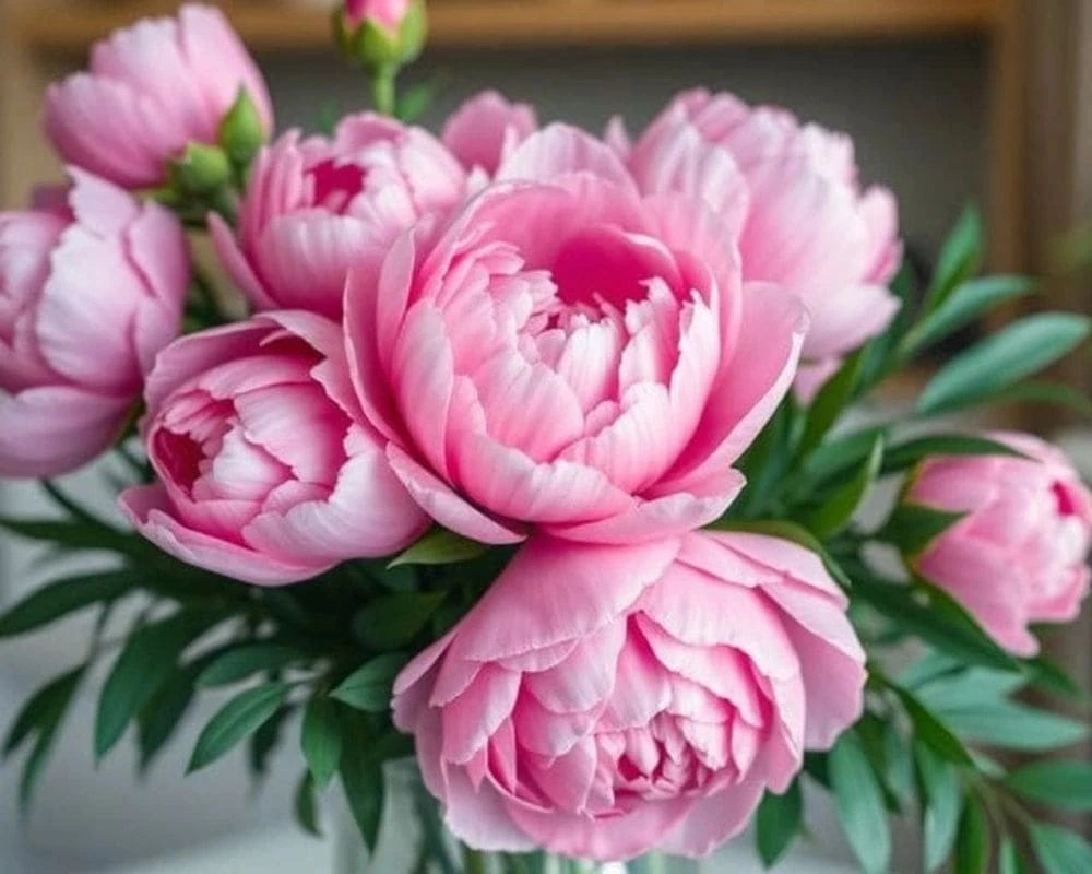 Vibrant pink peonies arranged in a stylish vase.