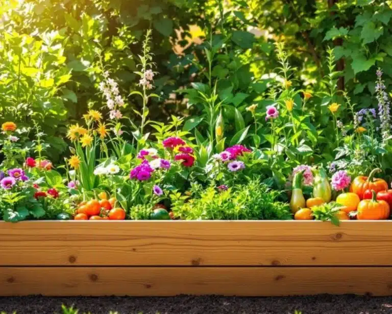 Colorful flowers flourishing in a cedar raised garden bed