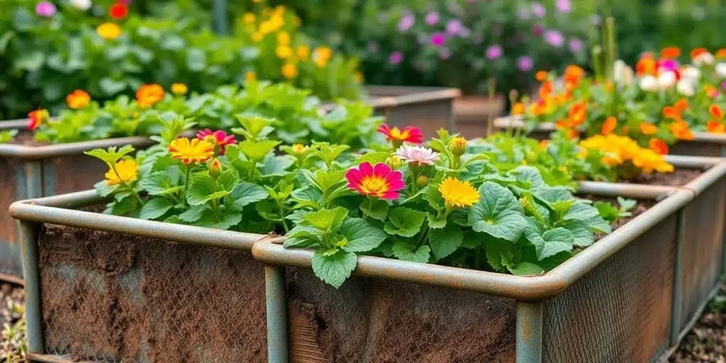 Raised Metal Garden Beds: Detailed view of a robust metal raised garden bed designed to foster healthy plant growth in well-aerated, nutrient-rich soil. Raised Metal Garden Beds: The Best Choice for your Plants!