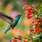 A hummingbird feeding on nectar from bright Hummingbird Flowers, illustrating their key role in attracting these birds.