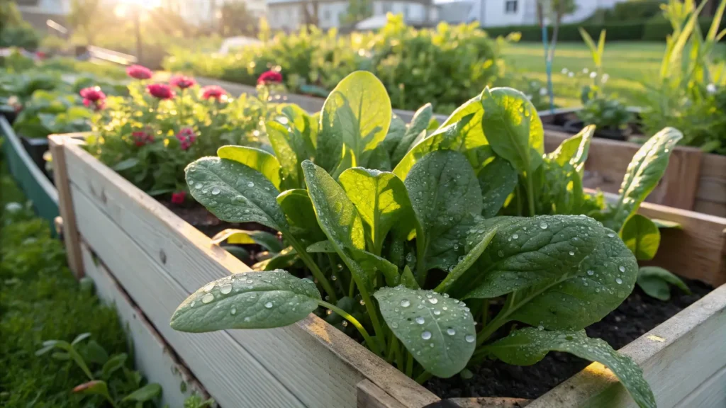 Spinach in a raised garden bed – cool-season vegetables to grow in May