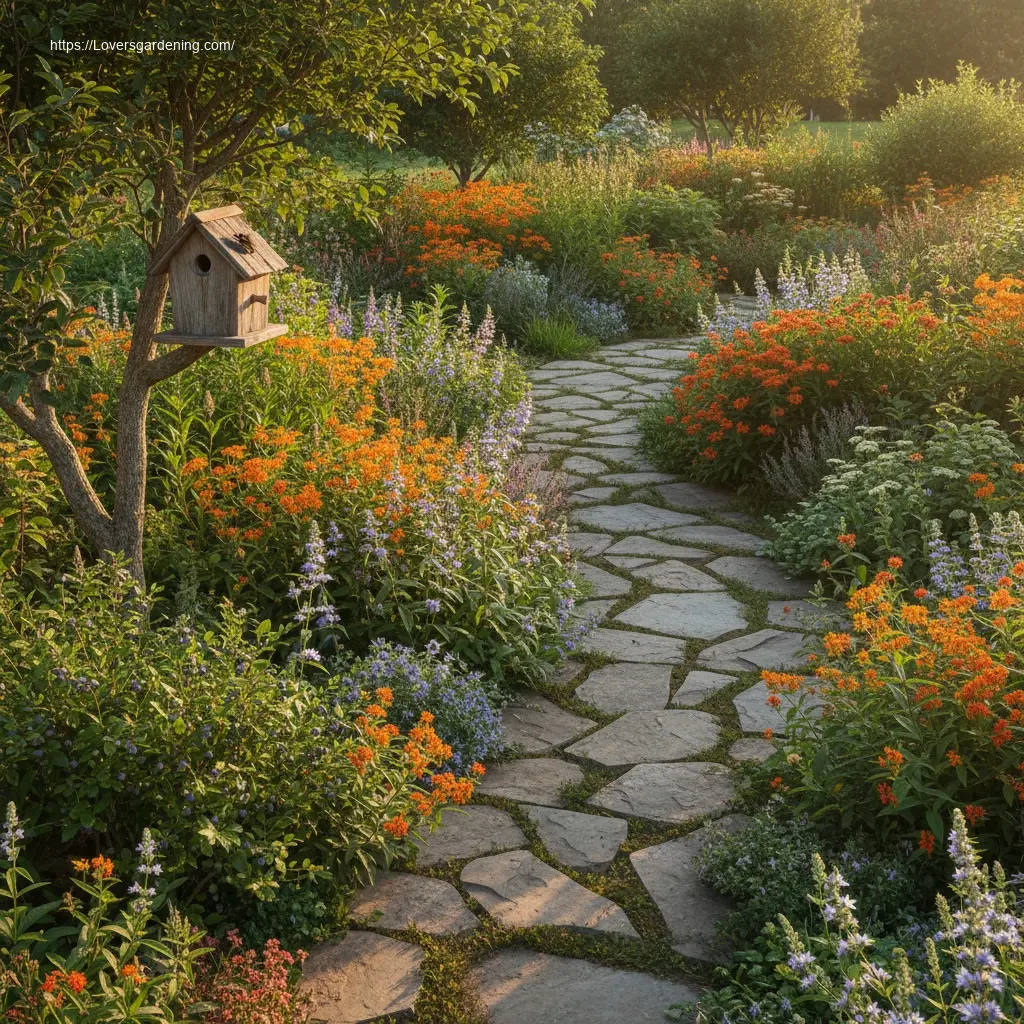 Front yard native plant garden at a 45-degree angle